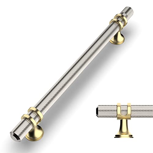 Amerdeco 10 Pack Knurled Brushed Satin Nickel Cabinet Pulls 6.3 Inch Hole Center Kitchen Cabinet Handles for Drawer Dresser, Cupboard and Wardrobe ZH0025
