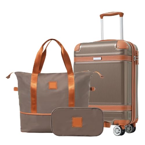 Bed Bath & Beyond Hardshell Luggage Sets 3 Piece Carry-on Suitcase Double Spinner Wheels with TSA Lock for Men Women, Coppery (20in)