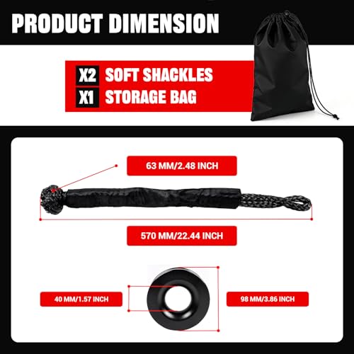 Image of BARTOO Winch Snatch 66000 LB Recovery Ring with 2PCS Soft Shackle 1 /2 inch X 22 Inch Winch Rope, for ATV UTV SUV Truck Off-Road Vehicle Recovery Accessories, Black