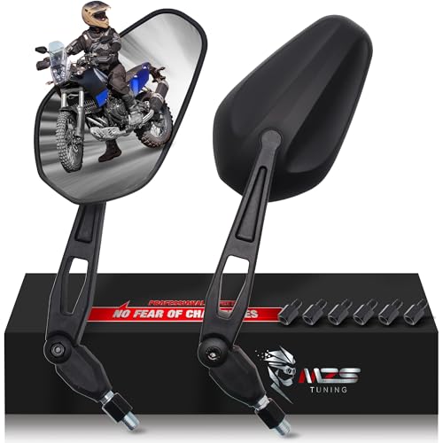 MZS Motorcycle Mirrors, Universal Foldable Motorbike Rear View Side Mirror 10MM 8MM Handlebar Adjustable Arrow Black Fit for Street Dirt Electric Adventure Bike Ebike Scooter