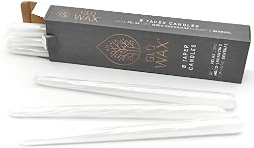 Glo Wax Taper Candles Beautiful Pack Decorative Mood-Enhancing Romantic Relax Unscented Dinner Candles 8 Hour Burn Time, 2.2 x 30cm (8 Pack, White)