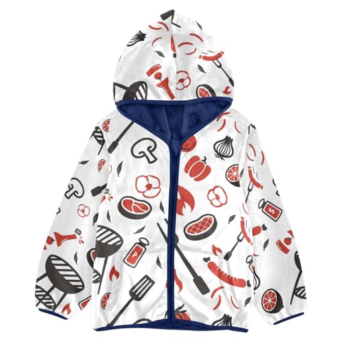 Barbeque Icon Girls Fleece Jacket Girls Fall Jacket Girls Zip Up Hoodie Girls Sherpa Jacket 2-10T