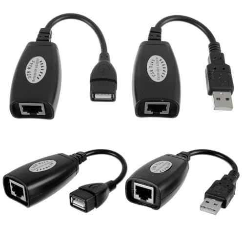 JAMHER 2 Par RJ45 a USB2.0 Extensión Adaptador, USB 2,0 Ethernet para Cable de extensión Cat5e/Cat6 se Aplica para Mouse, Teclado, Impresora, cámara