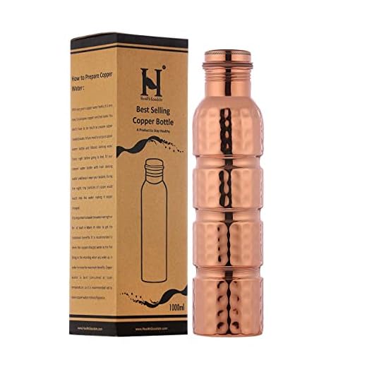 Pure Copper Water Bottle, Hammered Seamless, UNLINED, UNCOATED and LACQURED-FREE, 1000 Ml (33.81 Fl Oz) Capacity For Ayurveda Health Benefits