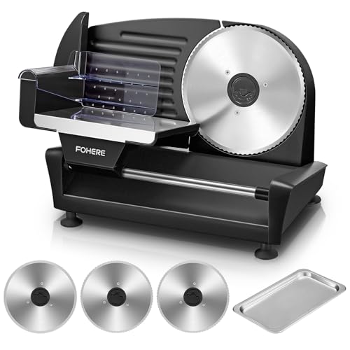 250 Watt Allesschneider Elektrischer Edelstahl - Brotschneidemaschine 3 Klingen - Verstellbare Küchenmaschine 0 bis 15mm - Wurstschneidemaschine, Schinkenschneider für Fleisch, Käse usw, Schwarz