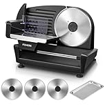 250W Affettatrice Elettrica da Casa, 3 Lame in Acciaio Inox con Diametro di 19 cm, Affettatrice Professionale, Spessore Regolabile 0-15mm Per Carne Formaggio Pane, Facile da Pulire