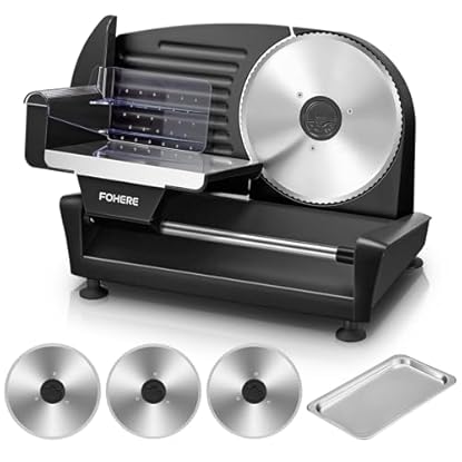 Foto di 250W Affettatrice Elettrica da Casa, 3 Lame in Acciaio Inox con Diametro di 19 cm, Affettatrice Professionale, Spessore Regolabile 0-15mm Per Carne Formaggio Pane, Facile da Pulire