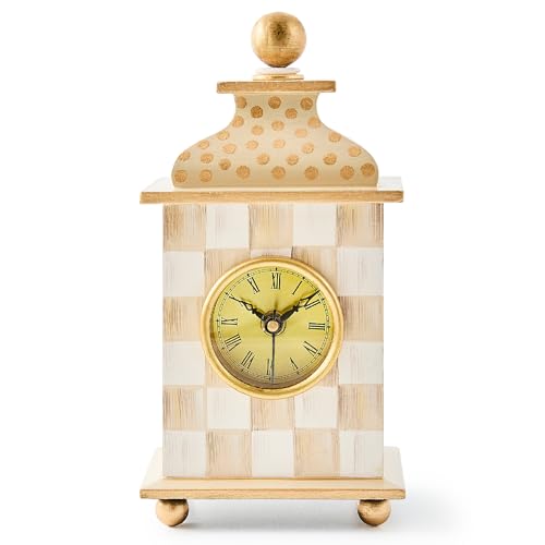 Image of MACKENZIE-CHILDS Desk Clock, Brown-and-White Mocha Check