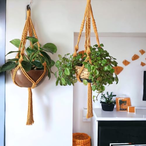 Suporte Corda Para Pendurar Vasos de Plantas 70 cm Cor Mostarda Arte Macrame