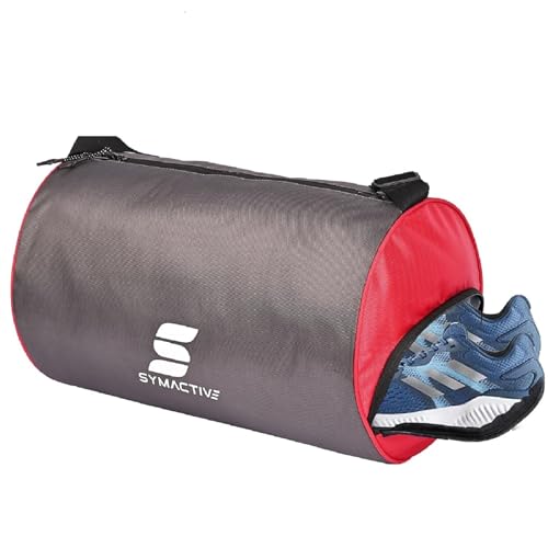 Image of Amazon Brand - Symactive Tote Polyester Lightweight Gym Bag Backpack for Men & Women Use in Fitness Workout Sports Swimming Boxing Athletics Crossfit Exercise and Yoga (Red & Grey)