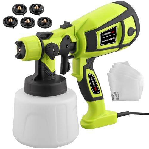 JiGiU Pistola de Pintura, 700W HVLP Pistola de Pintura Eléctrica 1400ml, con 5 Boquillas (1/1.2/1.5/1.8/2.5 mm) y 3 Patrones con Limpieza y Soplado para Armarios, Gabinetes, Cercas, Paredes, Puertas