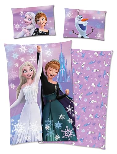 Disney Bettwäsche Frozen - Die Eiskönigin mit Anna, ELSA, Olaf 40x60 + 100x135 cm, 100% Baumwolle mit Reißverschluss