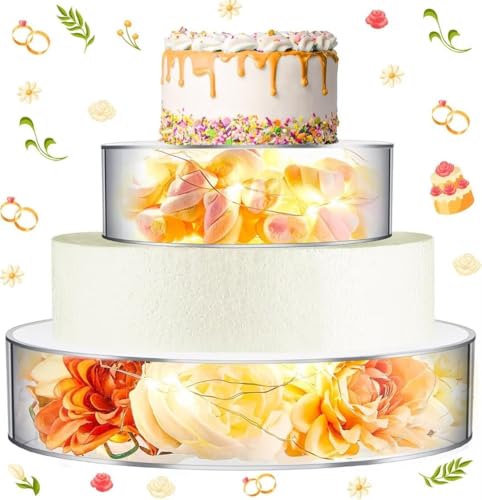 Digiele Soporte Tarta Bases, Soportes de Pastel Acrílicos para Mesa de Postres, Cilindro Rellenable Transparente, Nivel Redondo para Cupcakes con Luces LED Decorativas para Cumpleaños, Bodas y Fiestas