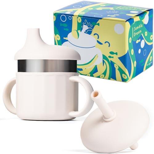 Image of Jumble Dream Baby Sippy Cup, 100% Silicon Training Stainless Steel Kids Cups with Silicon Straw, Toddler Tumbler with Straw Spill Proof |6 Month Plus Toddler Sippy Cup| BPA Free Baby Beaker