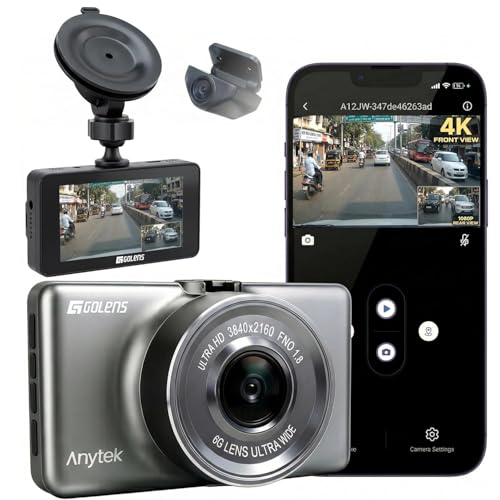 Image of Anytek-Q3 4K Dual Dash Cam for Car | Front 4K + Rear 1080P | WiFi App Control | G-Sensor | Night Vision | 3.0 inch IPS Display | 256GB Support | Loop Recording | Parking Monitoring
