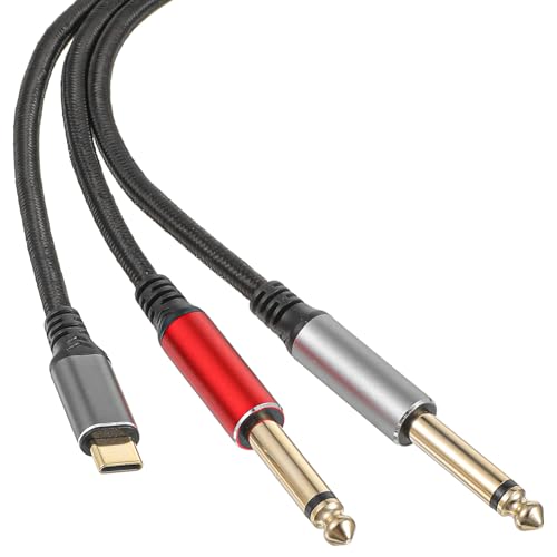 Zelphvt USB C to 1/4 Inch Audio Cable, USB C to Dual TS Mono Cable 6.35mm TS Y-Splitter Auxiliary Cord to- USBC Dual for Smartphone, Tablet, Laptop Link Amplifier, Speaker - 4.9 Feet