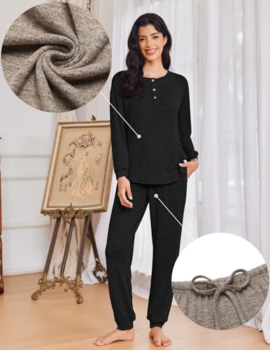 Ekouaer Womens Pajama Sets Long Sleeve Henley Neck Pj Sets Loungewear 2pcs - image 4