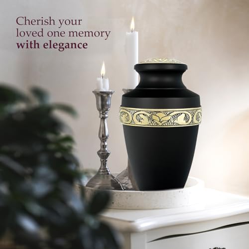 Image of Trupoint Memorials Cremation Urns for Human Ashes, Funeral Memorial Urn for Male and Female, Decorative Burial Grecian Urn Collection for Adult Men & Women - Black and Gold, Adult (200LB)