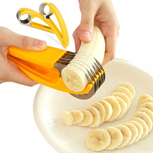 Cortador de Plátano, 2 Piezas Banana Slicer, Rebanador de Platanos de Acero Inoxidable para...