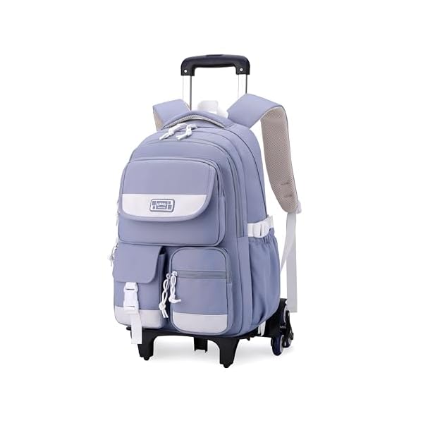 MITOWERMI Rolling Backpack for Girls, Backpack with Wheels for Boys, Kids Roller Trolley Bags Wheeled School Bookbag Blue-6 wheels