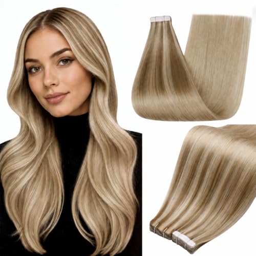 Full Shine Tape In Extensions Human Hair, Chestnut Blonde 20 Inch
