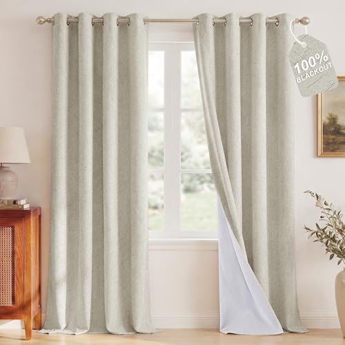 Image of NICETOWN Linen Ivory Blackout Curtains 96 Inches Long, W52xL96, 2 Panels