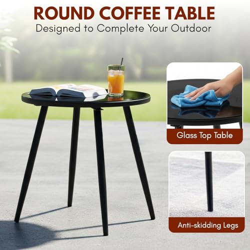 Image of DEVOKO 3-Piece Outdoor Patio Bistro Set with Handwoven All Weather Rope Chairs & Glass Top Coffee Table for Garden, Pool, Balcony, Lawn (Grey & Dark Grey)
