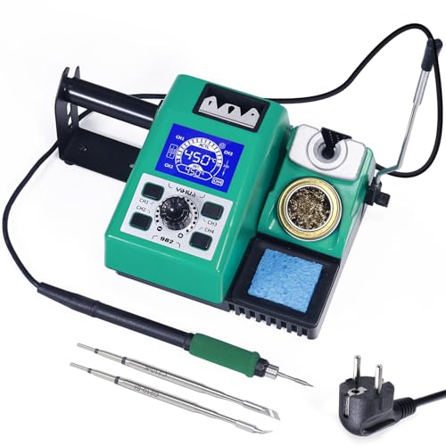 YIHUA 982 Kit de estación de soldador de precisión con pantalla LCD digital, cartucho de punta de soldadura 210 compatible, dispensador de alambre de soldadura y 4 canales de memoria