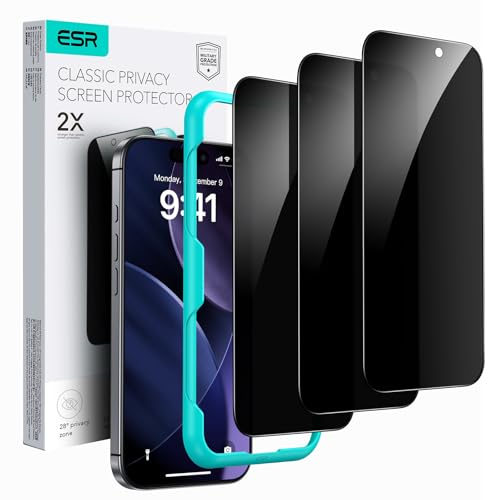 ESR for iPhone 17 Pro Max ガラスフィルム 覗き見防止 保護フィルム 3枚 強化ガラス 簡単取り付けガイド枠付き 指紋防止 さらさら 9H硬度 軍事規格の飛散防止力 耐衝撃 HD 0.3mm超薄 for iphone17promaxフィルム