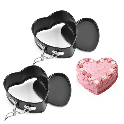 Mini Herz Backformen 12cm 2 Stück, Kleine Herzförmig Springformen Kuchenform Backform mit Antihaftbeschichtung, Mini Kuchenformen Kuchenbackformen für Geburtstag Party