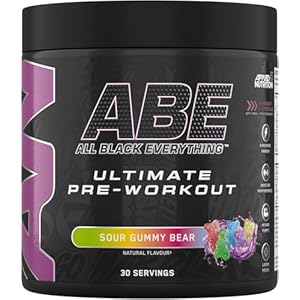 Applied Nutrition ABE Pre Workout – All Black Everything Pre Workout Powder, Energy & Physical Performance with Citrulline, Creatine, Beta Alanine (375g – 30 Servings) (Sour Gummy Bear)