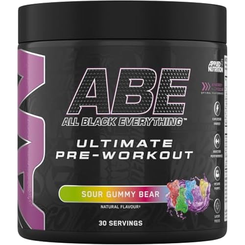 Applied Nutrition ABE Pre Workout – All Black Everything Pre Workout Powder, Energy & Physical Performance with Citrulline, Creatine, Beta Alanine (375g – 30 Servings) (Sour Gummy Bear)