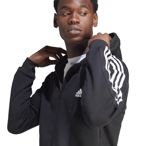 Image of adidas Essentials Men's Fleece 3-Stripes Full-Zip Hoodie Top with Hood
