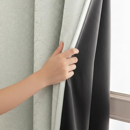 Image of HOMEMONDE 100% True Blackout Curtains 9 Feet Long Door - Pack of 2 Curtains, Embossed Panels Light Block Thermal Insulated & Noise Reducing Top Style Rod Pocket Curtains (Abstract Off White, 108Inch)