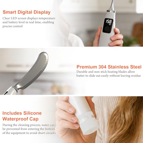Heated Butter Knife Spreader, Rechargeable Electric Butter Knife with Smart Digital Display, Heats up in 6 Seconds, Heating Butter Spreader Can Quickly Melt Cold Hard Butter Jam Cheese Peanut Butter by AYWOHA - Image 5
