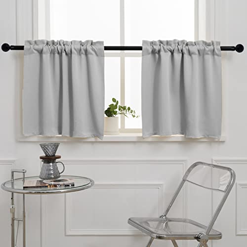 Pickluc Rod Pocket Tier Curtain - Half Blackout Curtain for Kitchen, Bathroom, Cabinet, Basement, 42 Inches Wide and 24 Inches Long, Light Grey, 2 Panels