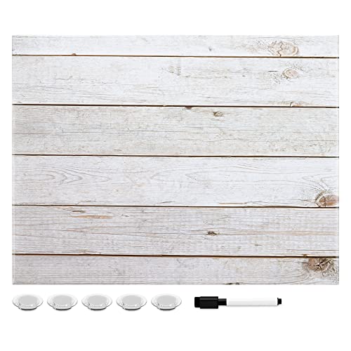 Navaris Tablero magnetico para imanes - Pizarra con diseño de Tablas de Madera - Pizarra magnética con Marcador Blanco y 5 imanes - 44 x 33 x 2 cm