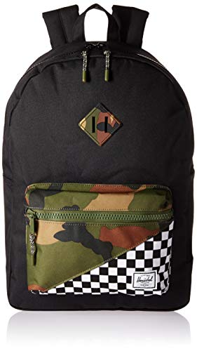 Herschel Kids' Heritage Backpack, Woodland Camo/Checker/Black, Youth X-Large 22L