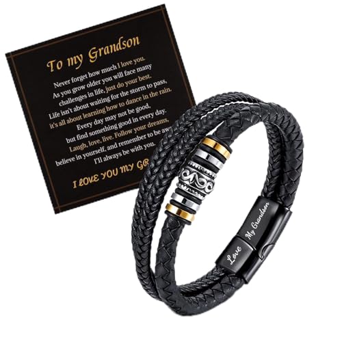 LAXPICOL Gift To My Grandson Bracelet Mens Bracelets Boys Bracelet Braided Leather Bracelet Birthday Easter Graduation Gifts For Teen Boys-To My Grandson