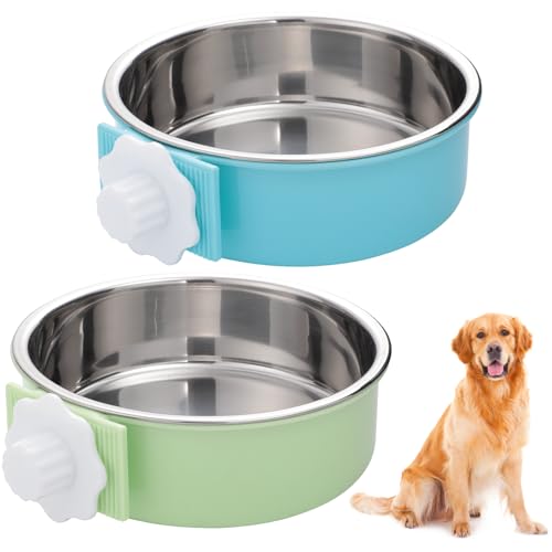 2 Pcs 2-in-1 Pet Crate Bowls, 15cm/6In 750ml Hanging Cage Dog Bowl Removable Cage Water Bowls for Dog Cat