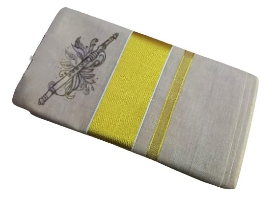 SouthLife® Kerala Tissue Golden Tissue Saree With Hand Painted Flute outline