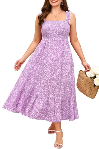 Image of Plus Size Summer Dress - Sun Boho Beach Casual Floral Spaghetti Strap Sleeveless Long Maxi Dresses