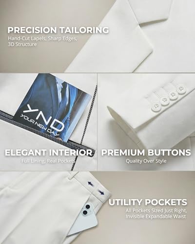 Image of YND Men's 2 Piece Suit with Tie, One Button Slim Fit Solid Jacket and Pants Set, Suits for Men Prom Party Wedding & Business