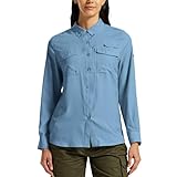 MoFiz Camisa para Mujer Blusa UPF50+ Funcional Camisa de Senderismo para Exteriores Azul EU L