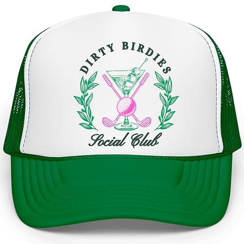 Dirty Birdies Social Club Funny Golf Women's Classic 5 High Crown Panel Foam Front Trucker Mesh Snap Back Trucker Hat White/Kelly