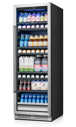 Image of Yeego 24 Inch Large Capacity Beverage Refrigerator, 378 Cans Beverage Cooler with Glass Door & Lock, Built-In or Freestanding Drink Fridge for Soda, Beer & Wine, Office, Bar or Entertainment Area