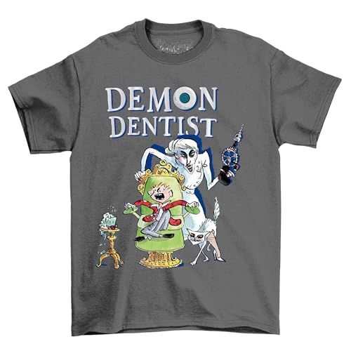 The Shirt Shack Demon Dentist - Maglietta divertente e spaventosa! Divertente t-shirt, design stampato unisex. Fai sorridere i tuoi amici... o uno spavento!, Grigio, L The Shirt Shack Demon Dentist - Maglietta divertente e spaventosa! Divertente t-shirt, design stampato unisex. Fai sorridere i tuoi amici... o uno spavento!, Grigio, L