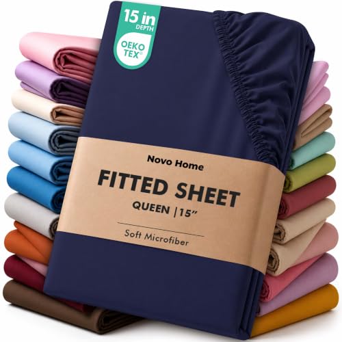 Novo Home Queen Fitted Sheet Deep Pocket 15 Inch Soft Microfiber