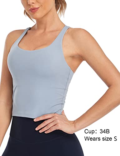 Heynuts Hawthorn Athletic Racerback Sports Bras For Women, Built In Bra Longline Yoga Bras Workout Cropped Tops With Removable Pads Denim Blue Xl #TOP1