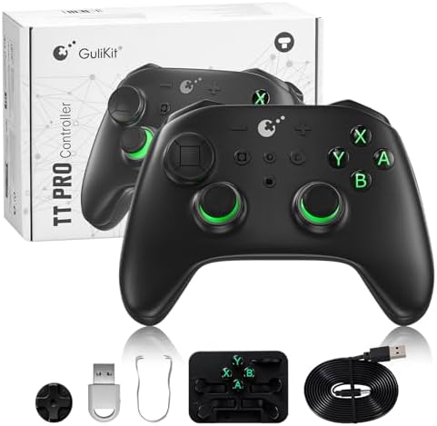 GuliKit TT Pro Wireless Controller for PC, Android, iOS, Switch 1/2, 720° Adjustable TMR Joystick, with 950mAh Long-Lasting Battery, Switch Wake-Up Function and 4 Detachable Metal Back Buttons-Black